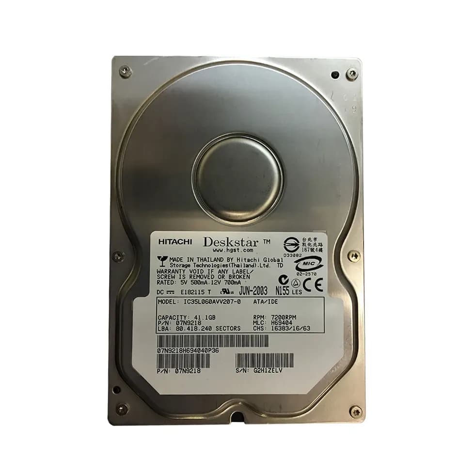 07N9218 - Hitachi Deskstar 40GB 7.2K ATA-100 2MB Cache 3.5" Hard Drive