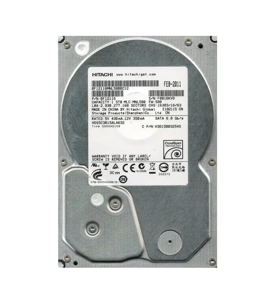 0F12116 - Hitachi Deskstar 5K3000 1.5TB 5.4K SATA 6Gb/s 32MB 3.5" HDD