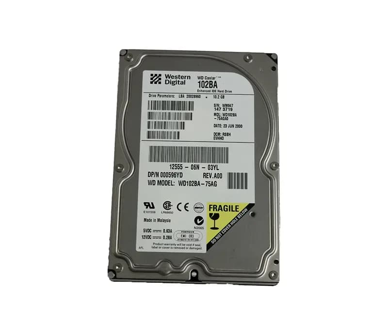 596YD - Dell 10.2GB 7.2K IDE Ultra ATA/66 (ATA-5) 2MB Cache 3.5" HDD