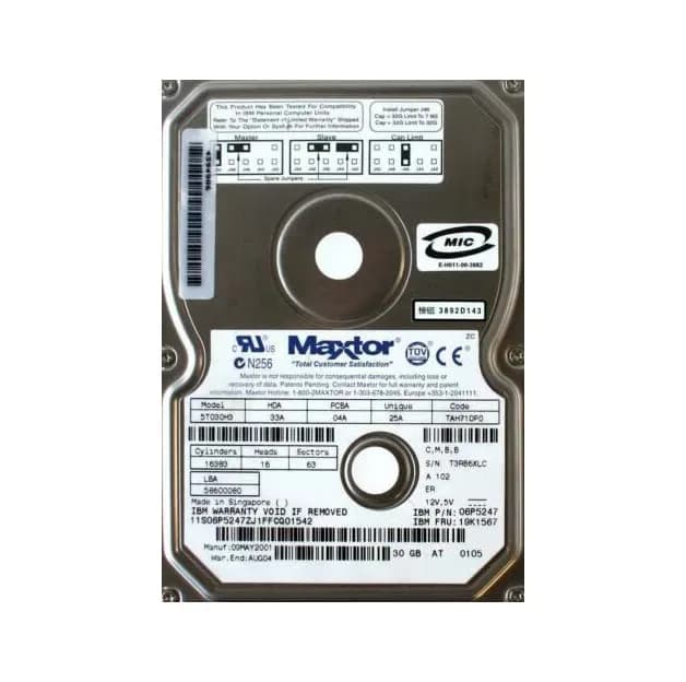 5T030H3 - Maxtor DiamondMax Plus 60 30.7GB 7.2K IDE / ATA-100 3.5" HDD