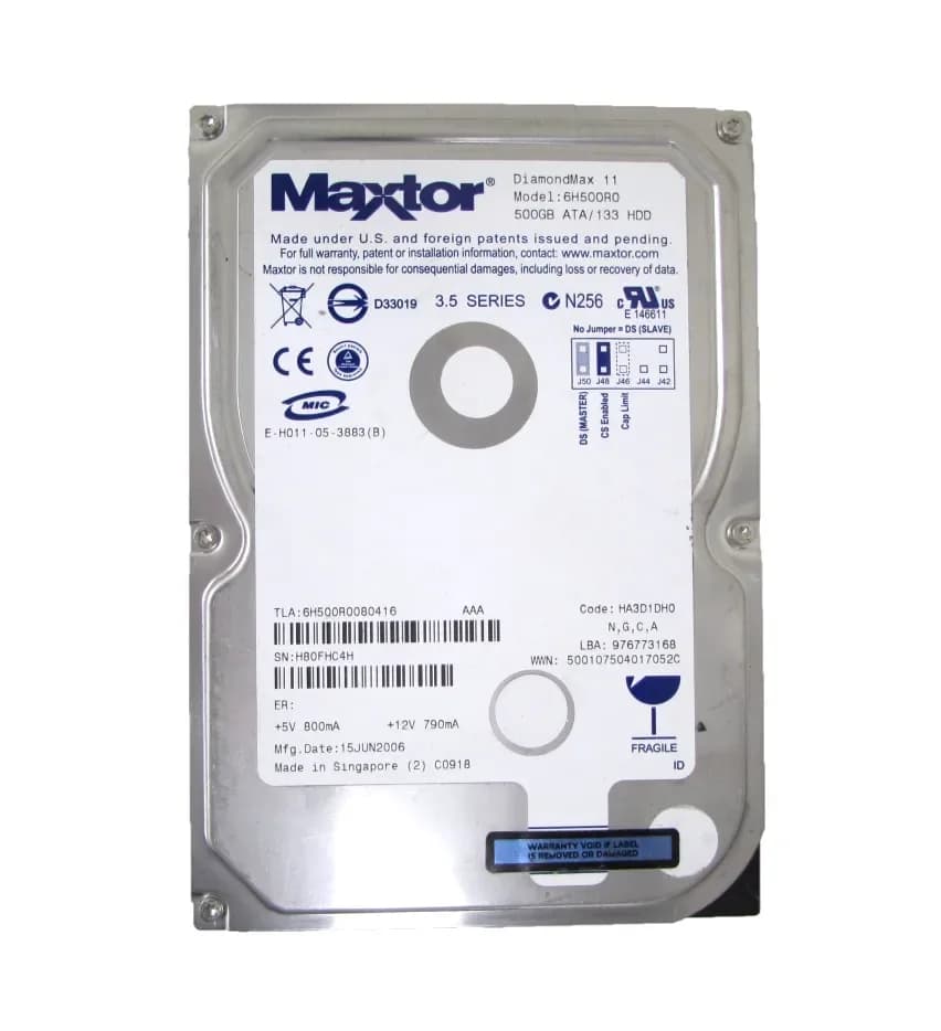 6H500R0 - Maxtor 500GB 7200RPM ATA-133 133MB/s 3.5-in Hard Drive