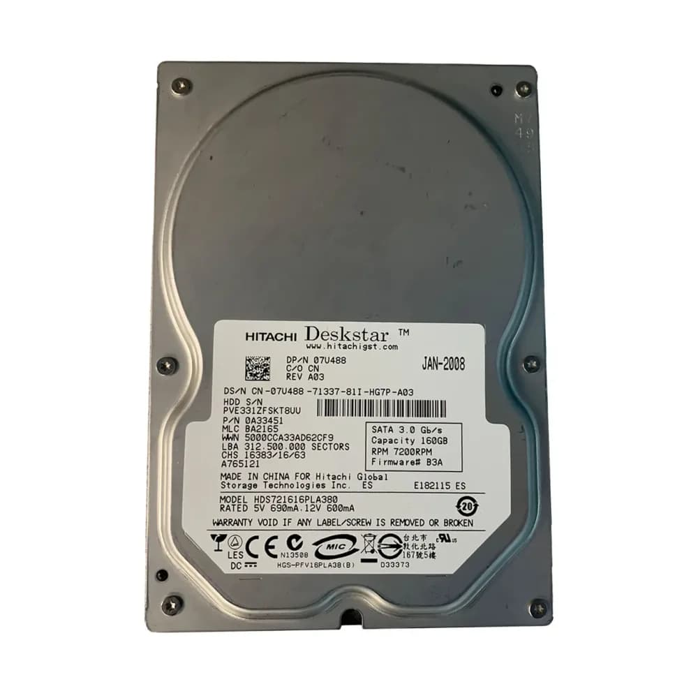 7U488 - Dell 160GB 7200RPM SATA 3Gb/s 3.5-in Hard Drive