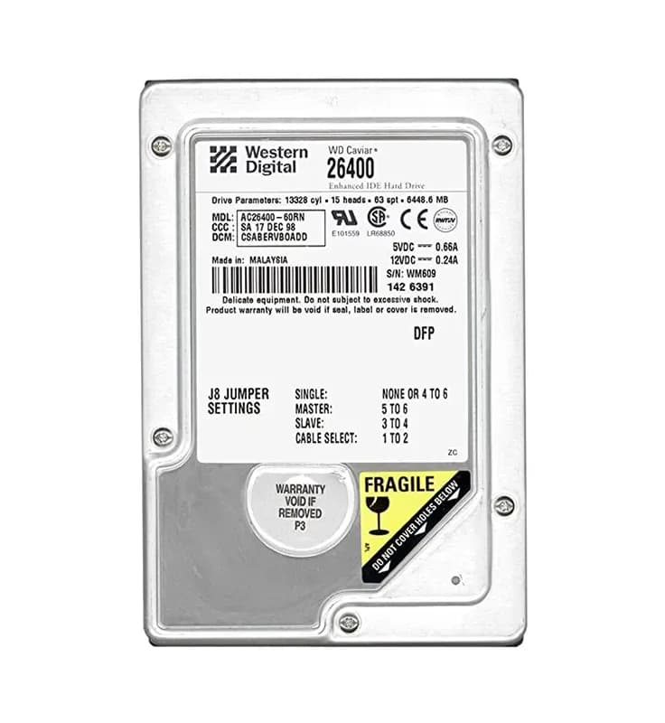 AC26400 - WD Caviar 6.4GB 5.4K EIDE 512KB Cache (512) 3.5" Hard Drive