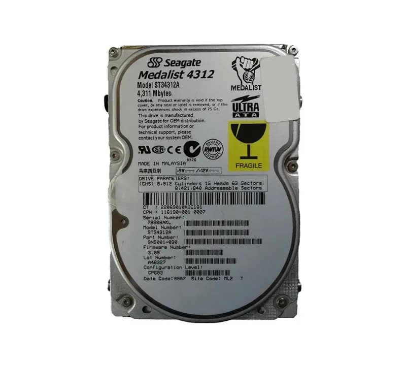 ST34312A - Seagate 4.31GB 5400RPM IDE 512KB Cache 3.5-Inch Hard Drive