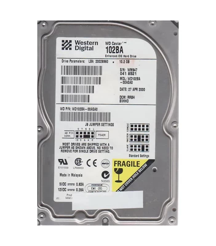 WD102BA - WD Caviar 102BA 10.2GB 7.2K EIDE 2MB Cache 3.5" Hard Drive