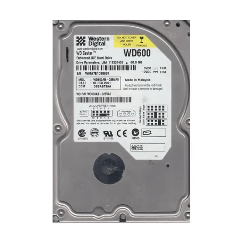 WD600AB - WD Caviar 60GB 5400RPM EIDE 2MB Cache (CE) 3.5" Hard Drive