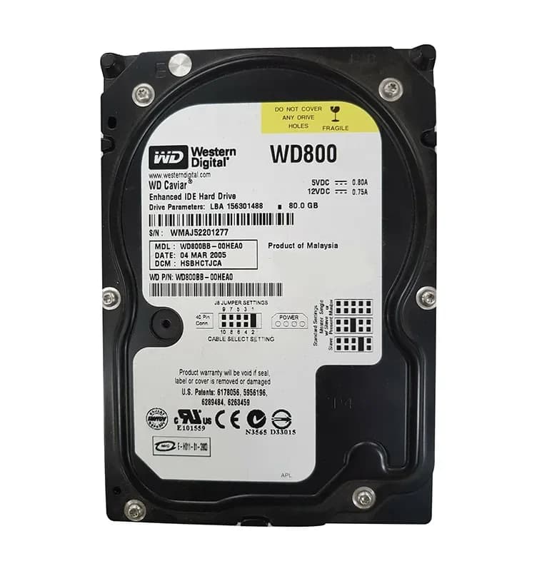 WD800 - WD Caviar 80GB 7.2K IDE Ultra ATA/100 (ATA-6) 3.5" Hard Drive