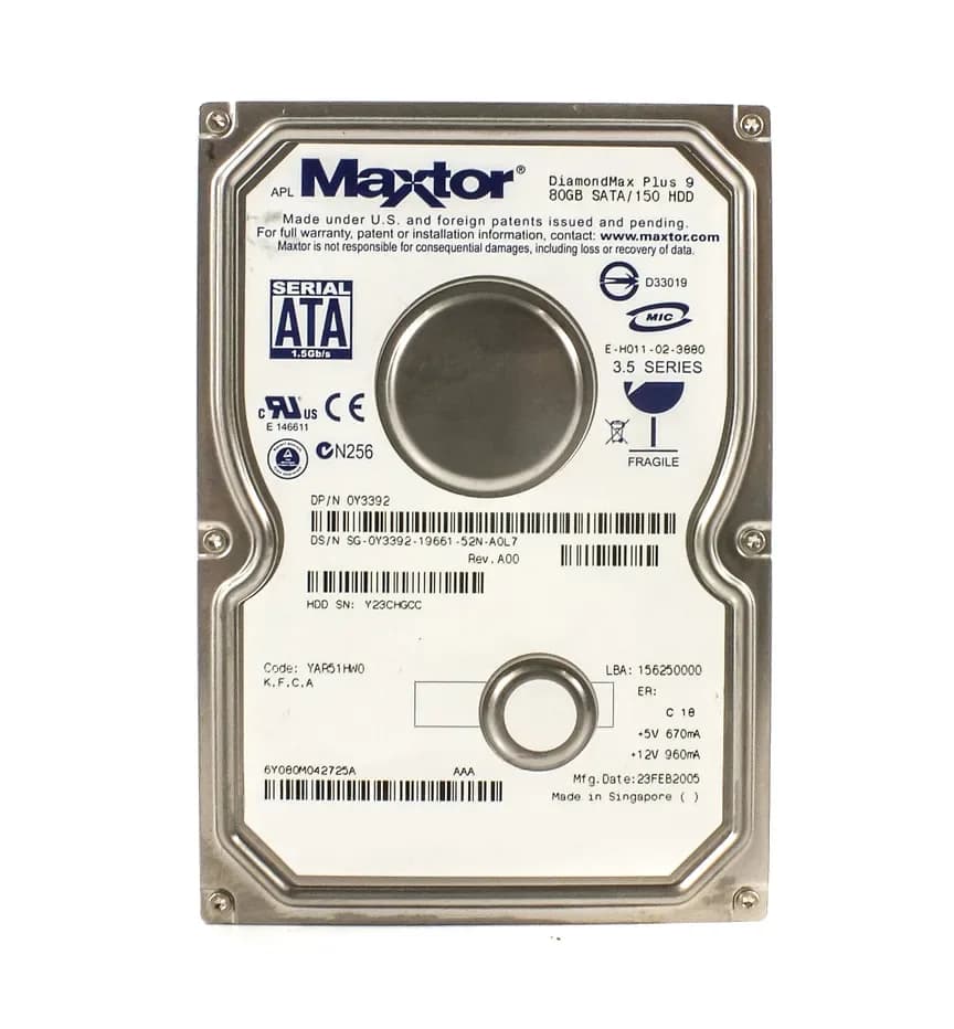 Y3392 - Dell 80GB 7200RPM SATA 1.5Gb/s 3.5-in Hard Drive