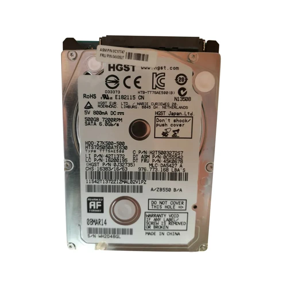 04X0927 - Lenovo 500GB 7200RPM SATA 6Gb/s 2.5-in Hard Drive