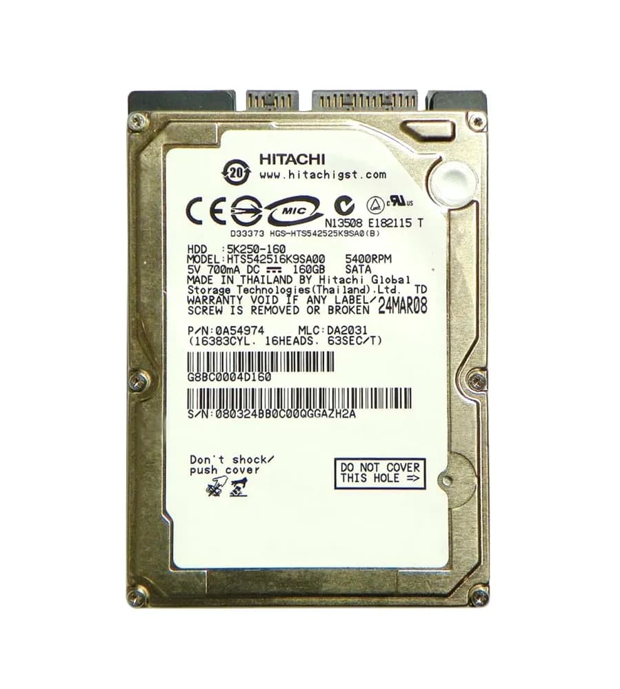 0A54974 - Hitachi Travelstar 5K250 160GB 5.4K SATA 1.5Gb/s 2.5" HDD