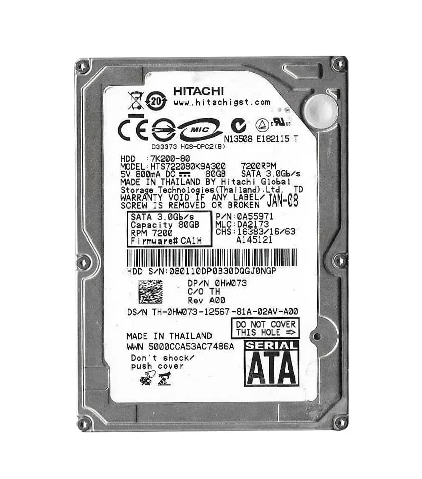 0A55971 - Hitachi 80GB 7200RPM SATA 3Gb/s 2.5-in Hard Drive