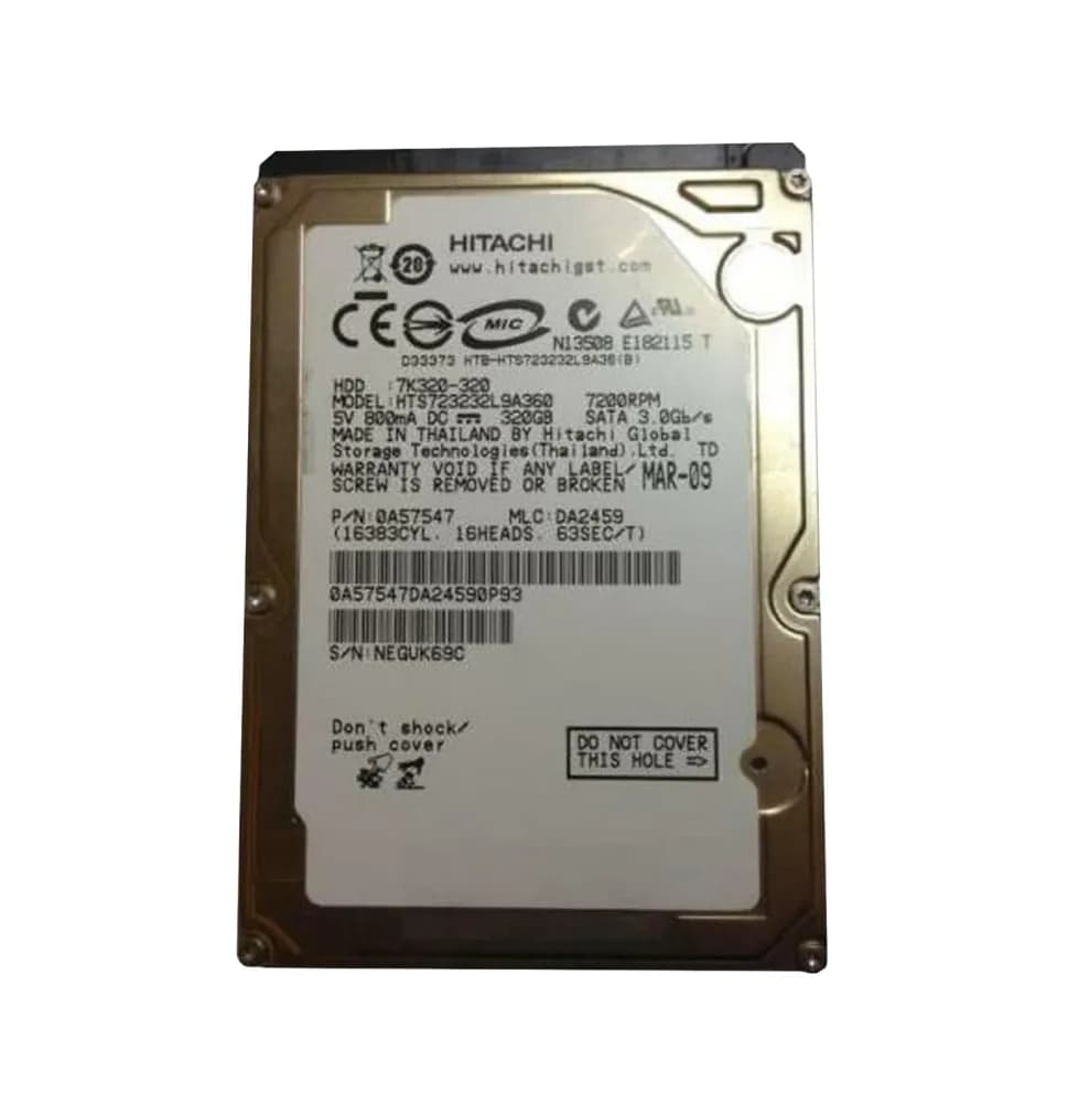 0A57547 - Hitachi 320GB 7200RPM SATA 3Gb/s 2.5-in Hard Drive