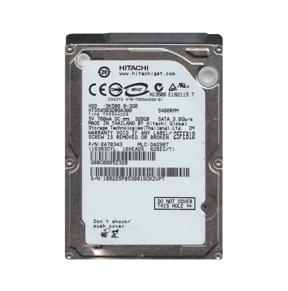 0A70343 - Hitachi 320GB 5400RPM SATA 3Gb/s 2.5-in Hard Drive