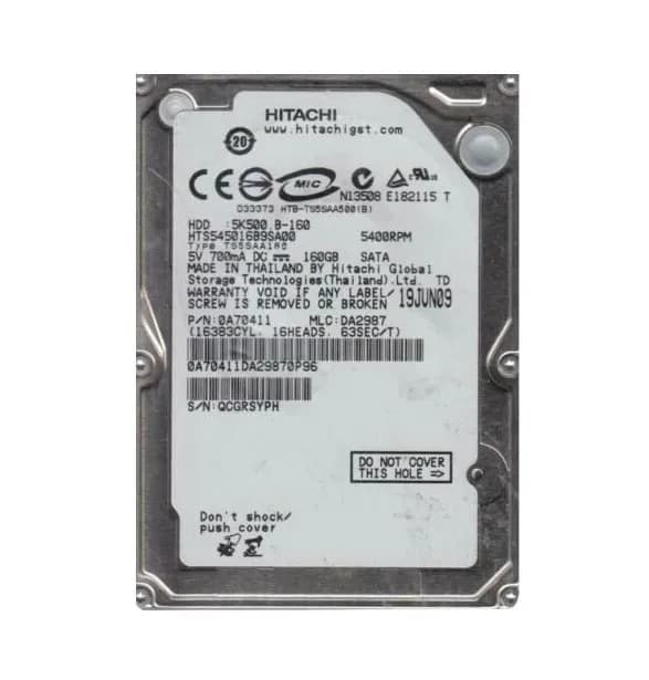 0A70411 - Hitachi Travelstar 5K500.B 160GB 5.4K SATA 1.5Gb/s 2.5" HDD