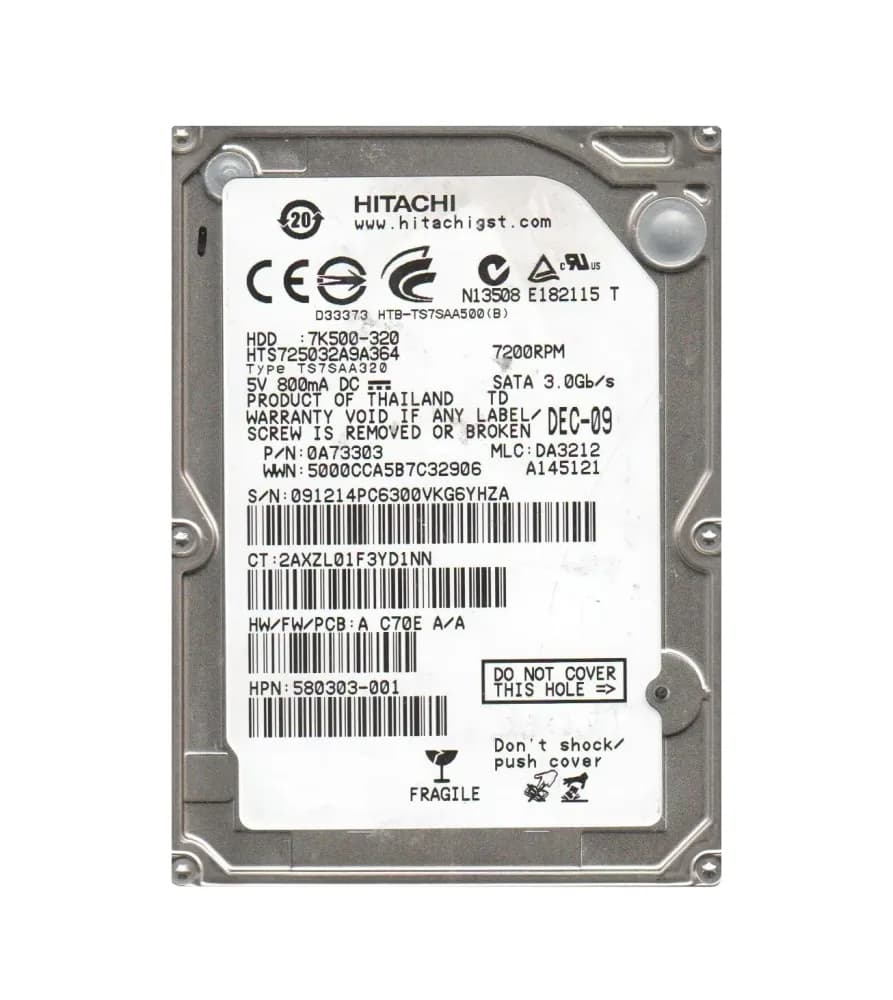 0A73303 - Hitachi 320GB 7200RPM SATA 3Gb/s 2.5-in Hard Drive