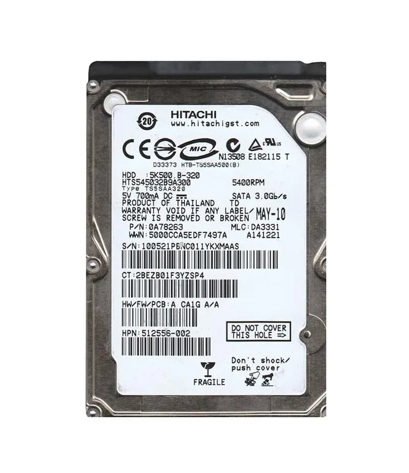 0A78263 - Hitachi 320GB 5400RPM SATA 3Gb/s 2.5-in Hard Drive