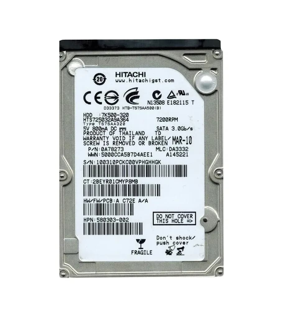 0A78273 - Hitachi 320GB 7200RPM SATA 3Gb/s 2.5-in Hard Drive