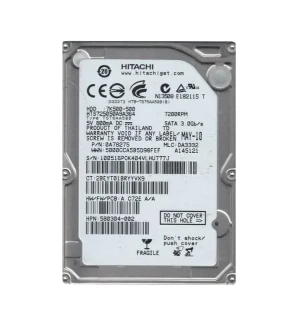0A78275 - Hitachi 500GB 7200RPM SATA 3Gb/s 2.5-in Hard Drive