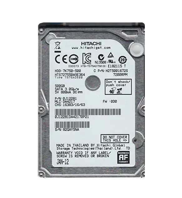 0J12281 - HGST 500GB 7200RPM SATA 3Gb/s 2.5-in Hard Drive