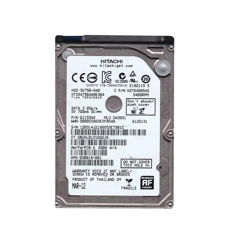 0J15342 - Hitachi 640GB 5400RPM SATA 3Gb/s 2.5-in Hard Drive