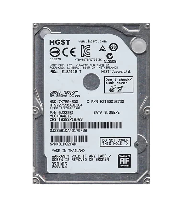0J23561 - HGST 500GB 7200RPM SATA 3Gb/s 2.5-in Hard Drive