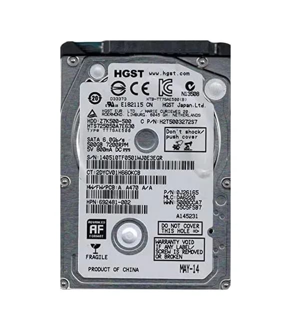 0J26165 - HGST 500GB 7200RPM SATA 6Gb/s 2.5-in Hard Drive