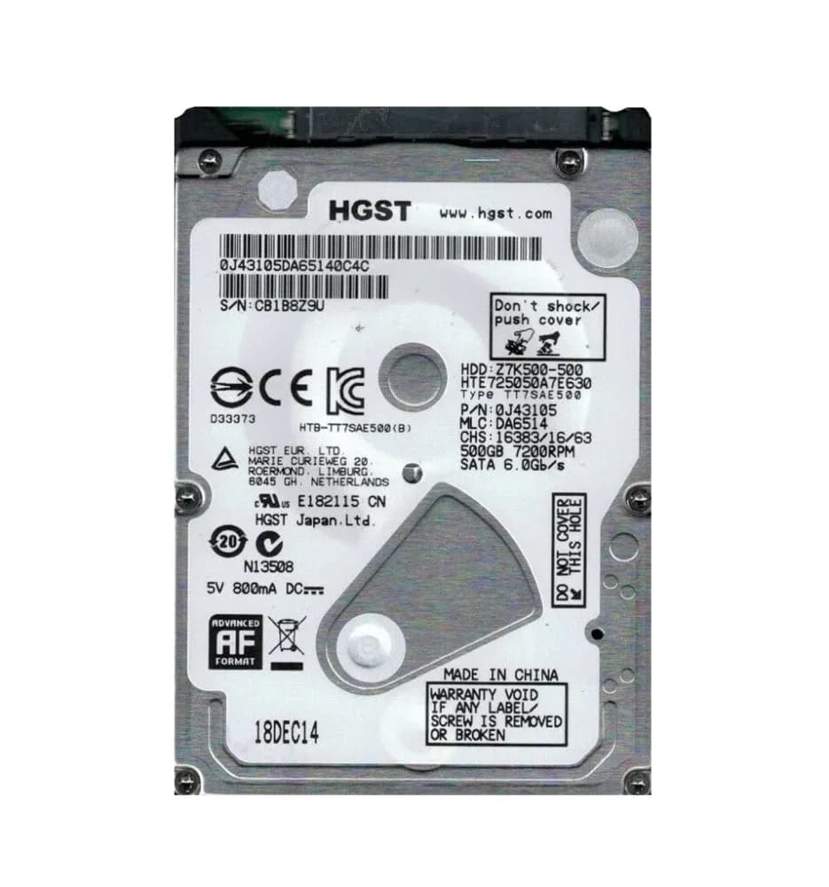 0J43105 - HGST 500GB 7200RPM SATA 6Gb/s 2.5-in Hard Drive