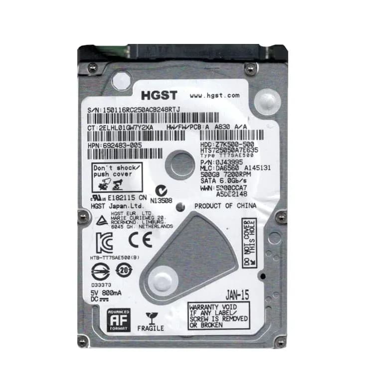 0J43995 - HGST 500GB 7200RPM SATA 6Gb/s 2.5-in Hard Drive