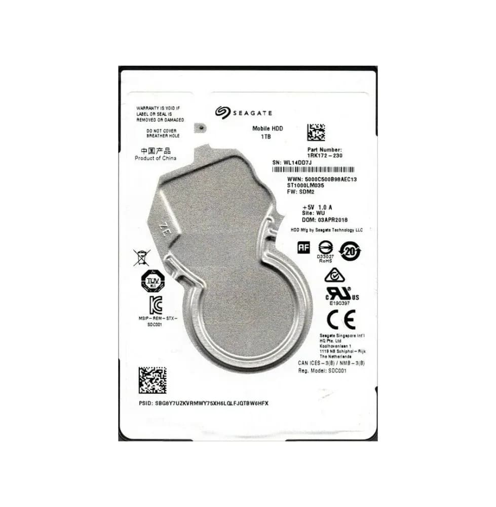 1RK172-230 - Seagate 1TB 5400RPM SATA 6Gb/s 2.5-in Hard Drive