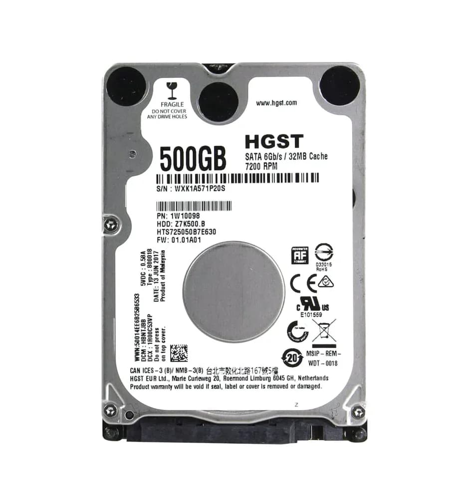 1W10098 - HGST 500GB 7200RPM SATA 6Gb/s 2.5-in Hard Drive