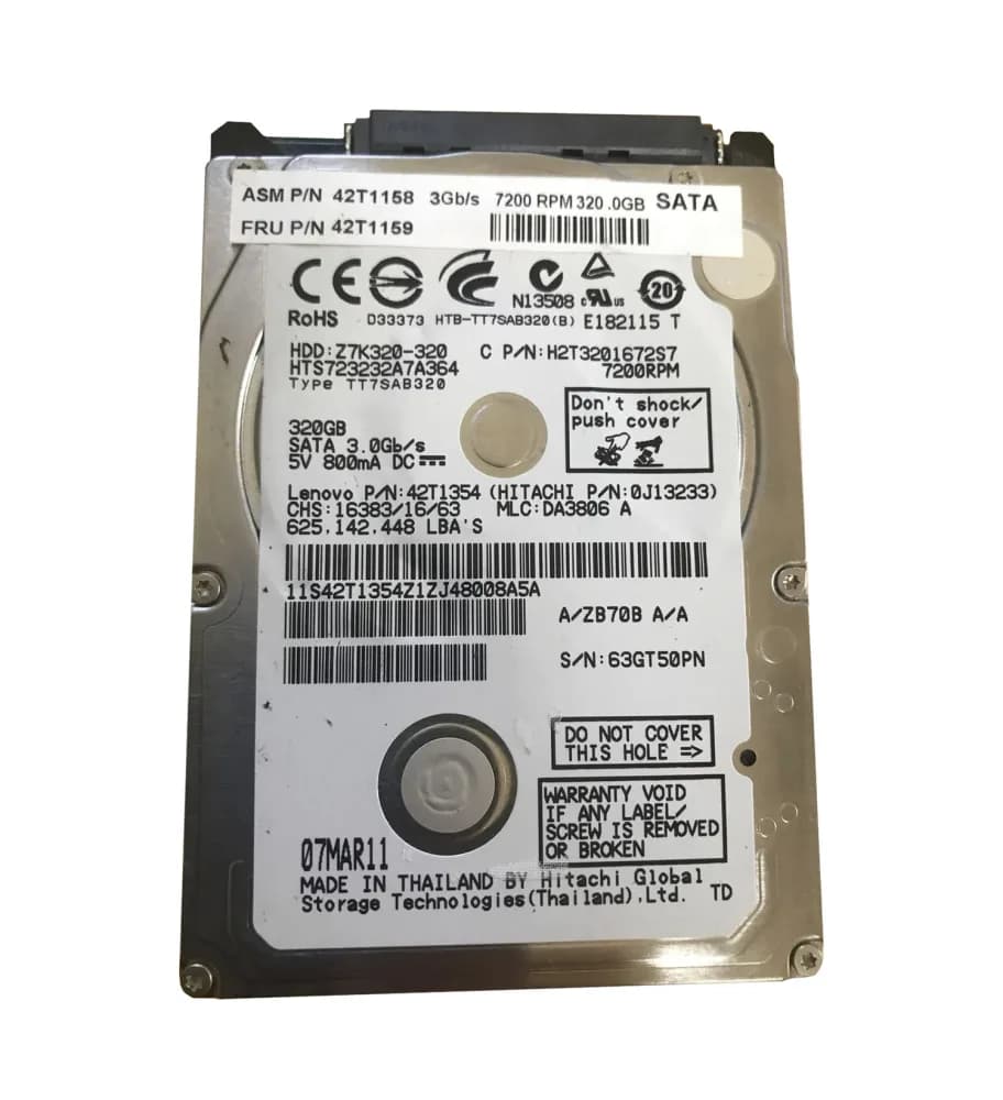 42T1354 - Lenovo 320GB 7200RPM SATA 3Gb/s 2.5-in Hard Drive