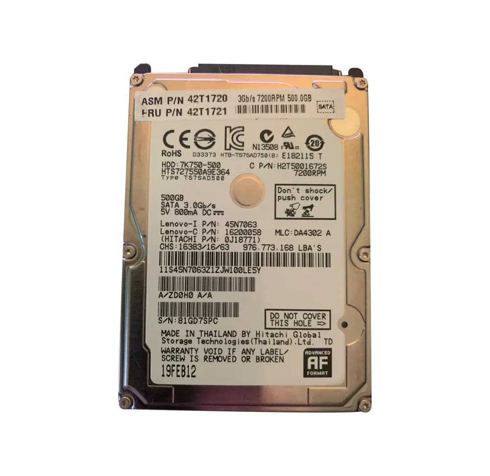 42T1721 - Lenovo 500GB 7200RPM SATA 3Gb/s 2.5-in Hard Drive