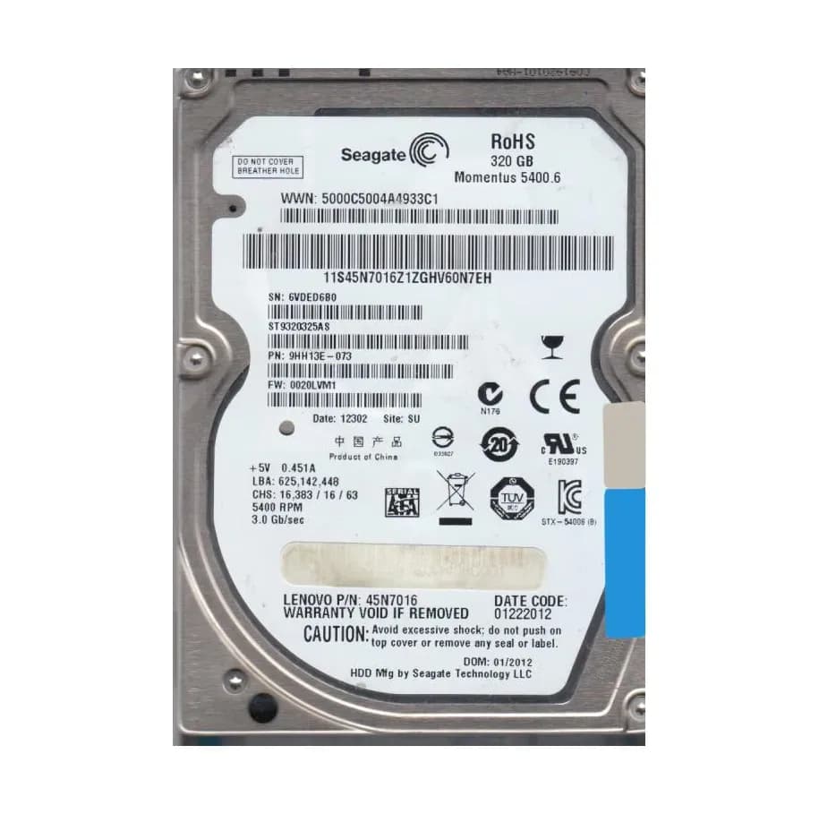 45N7016 - Lenovo 320GB 5400RPM SATA 3Gb/s 2.5-in Hard Drive