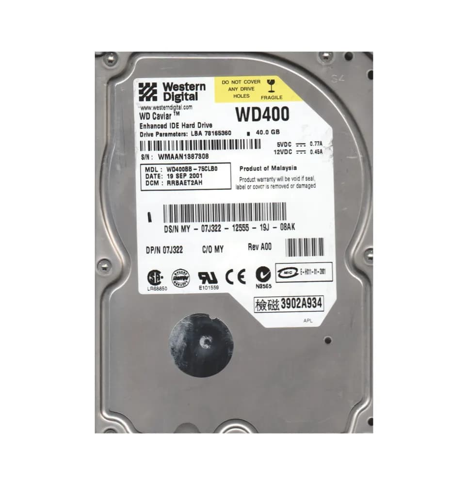 7J322 - Dell 40GB 7200RPM ATA/100 3.5-inch Hard Drive