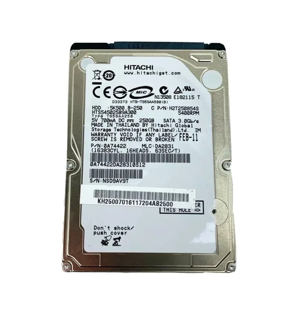 H2T250854S - Hitachi 250GB 5400RPM SATA 3Gb/s 2.5-in Hard Drive