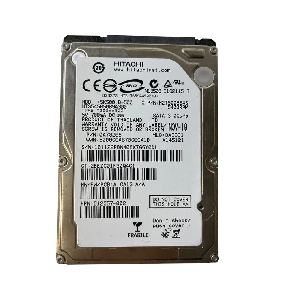 H2T500854S - Hitachi 500GB 5400RPM SATA 3Gb/s 2.5-in Hard Drive
