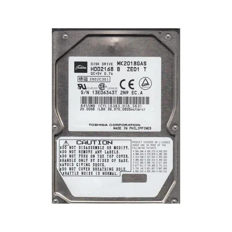 HDD2168 - Toshiba 20GB 4200RPM IDE Ultra ATA/100 (ATA-6) 2MB 2.5" HDD