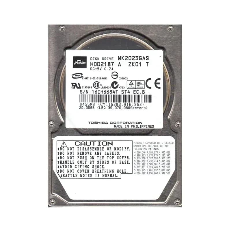 HDD2187 - Toshiba 20GB 4200RPM ATA/100 2.5-inch Hard Drive