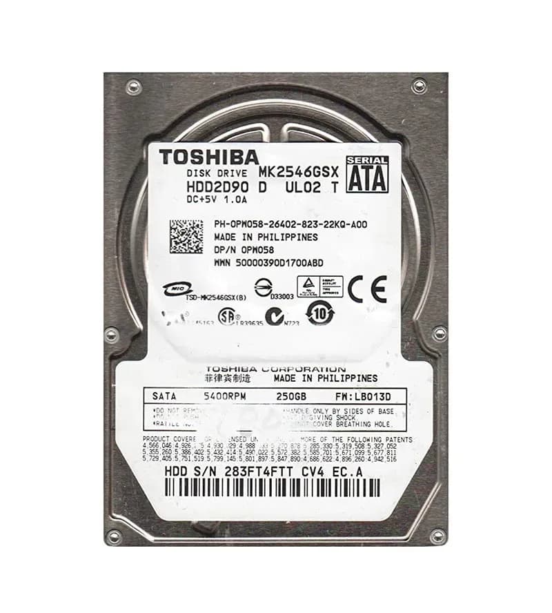 HDD2D90 - Toshiba 250GB 5400RPM SATA 3Gb/s 2.5-in Hard Drive