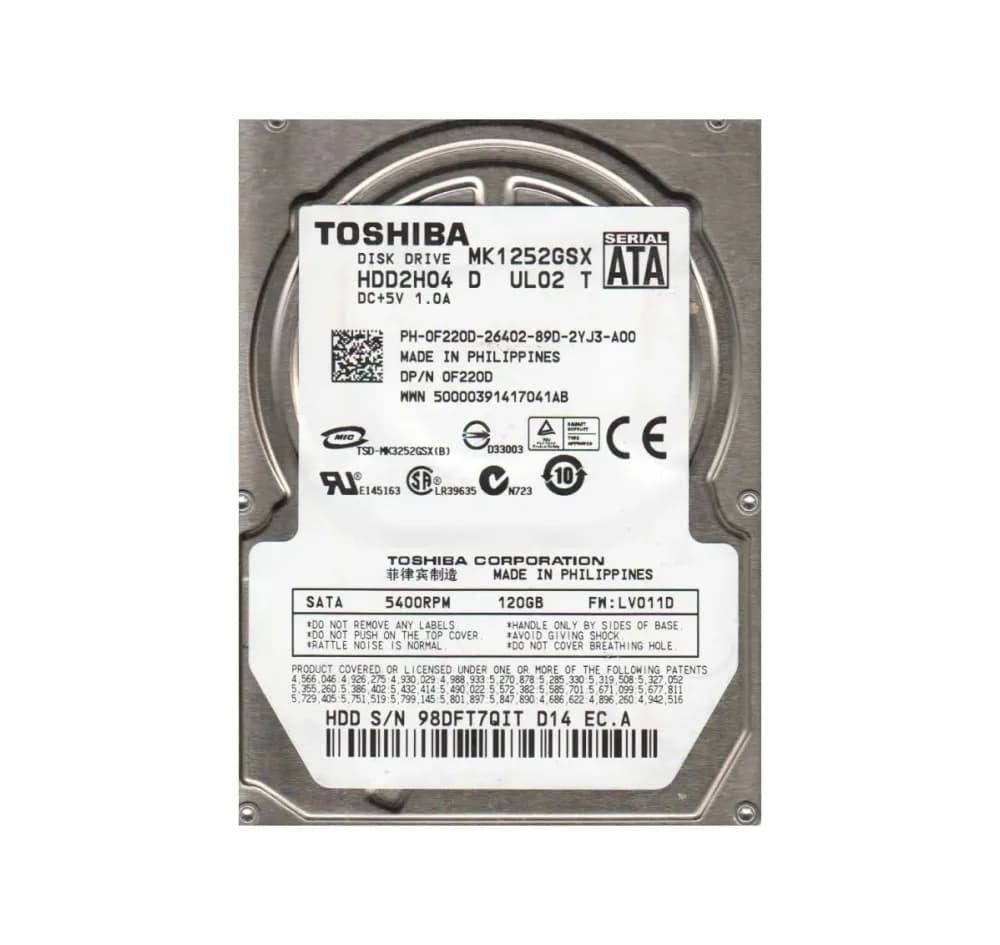 HDD2H04 - Toshiba 120GB 5400RPM SATA 3Gb/s 8MB Cache 2.5" Hard Drive