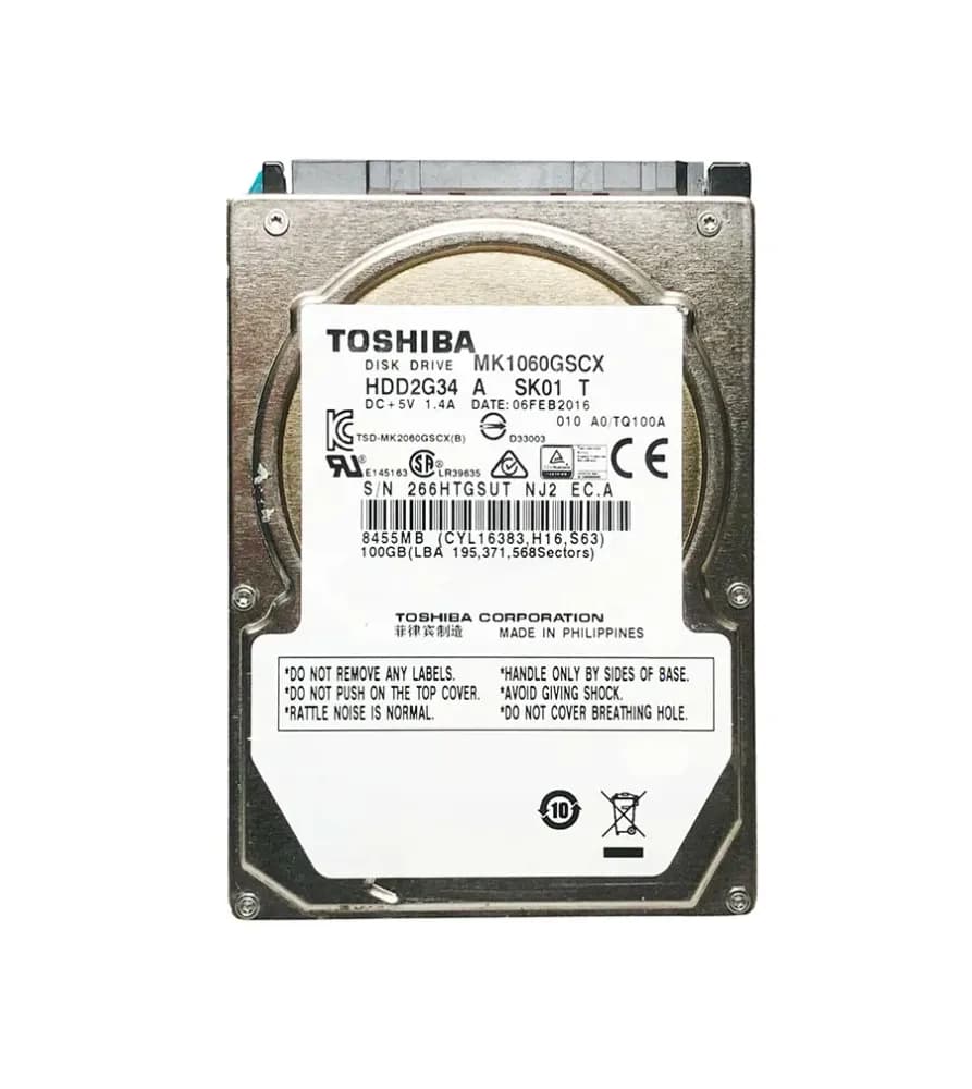 MK1060GSCX - Toshiba 100GB 4200RPM SATA 1.5Gb/s 2.5" Hard Drive
