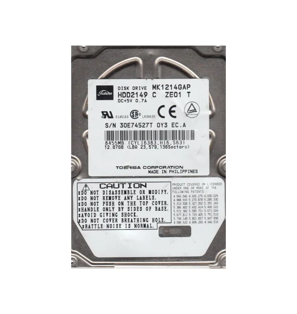 MK1214GAP - Toshiba 12GB 4200RPM IDE Ultra ATA/66 (ATA-5) 2.5" HDD