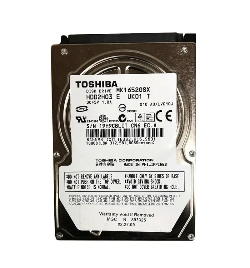 MK1652GSX - Toshiba 160GB 5400RPM SATA 3Gb/s 8MB Cache 2.5" Hard Drive