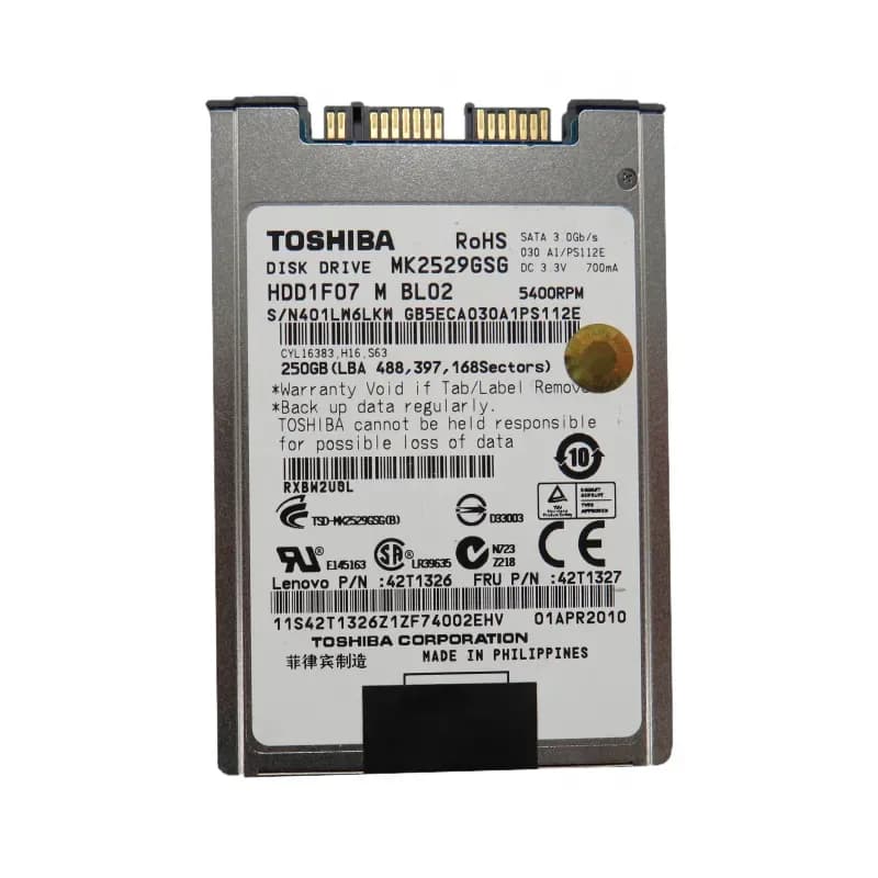 MK2529GSG - Toshiba 250GB 5400RPM SATA 3Gb/s 1.8-in Hard Drive