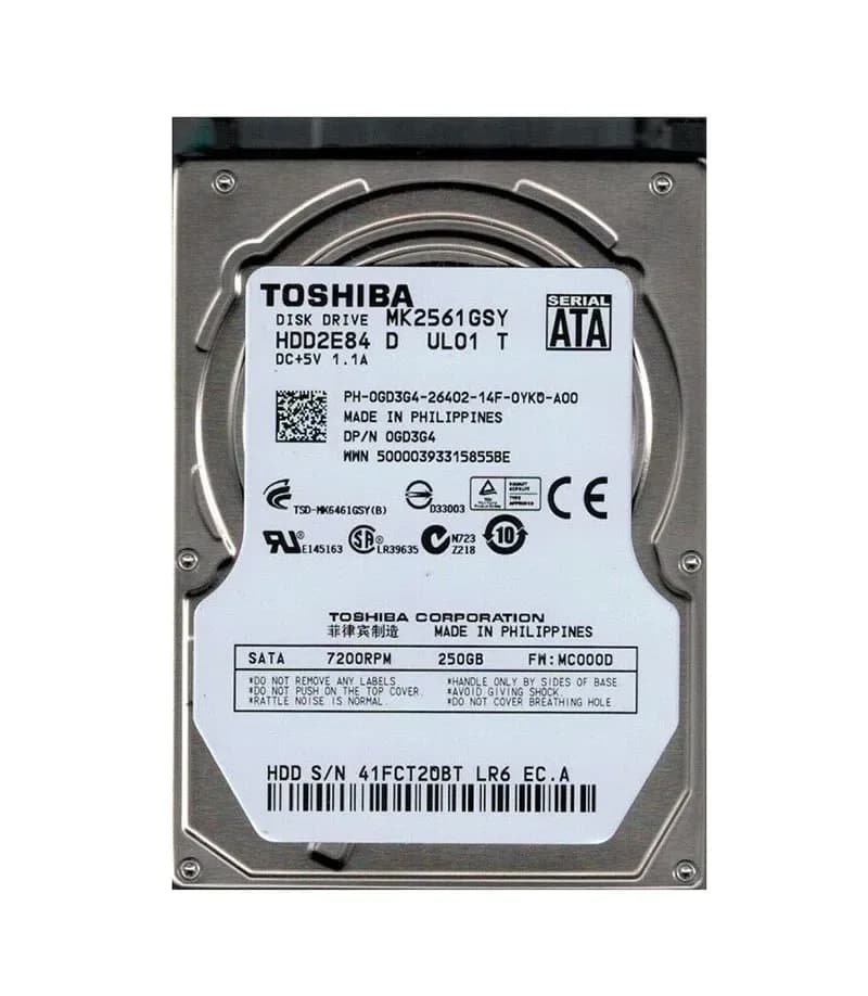 MK2561GSY - Toshiba 250GB 7200RPM SATA 3Gb/s 2.5-in Hard Drive