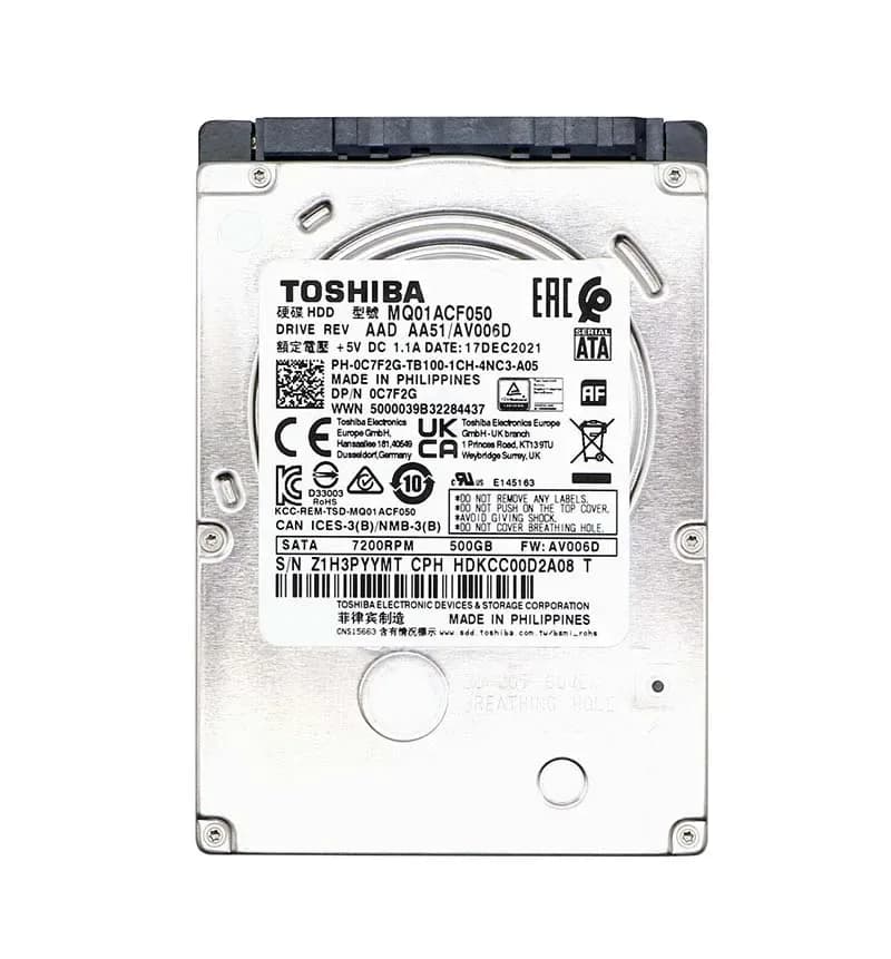MQ01ACF050 - Toshiba 500GB 7200RPM SATA 3Gb/s 2.5-in Hard Drive