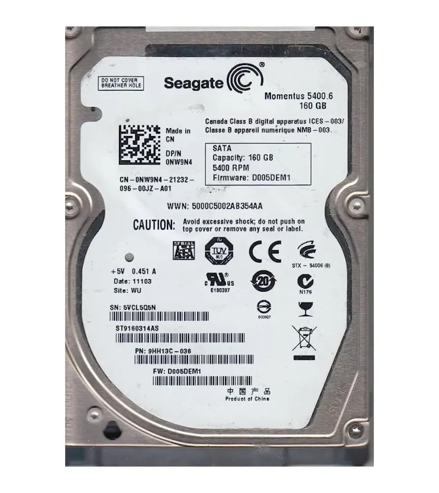 ST9160314AS - Seagate 160GB 5400RPM SATA 3Gb/s 2.5-in Hard Drive