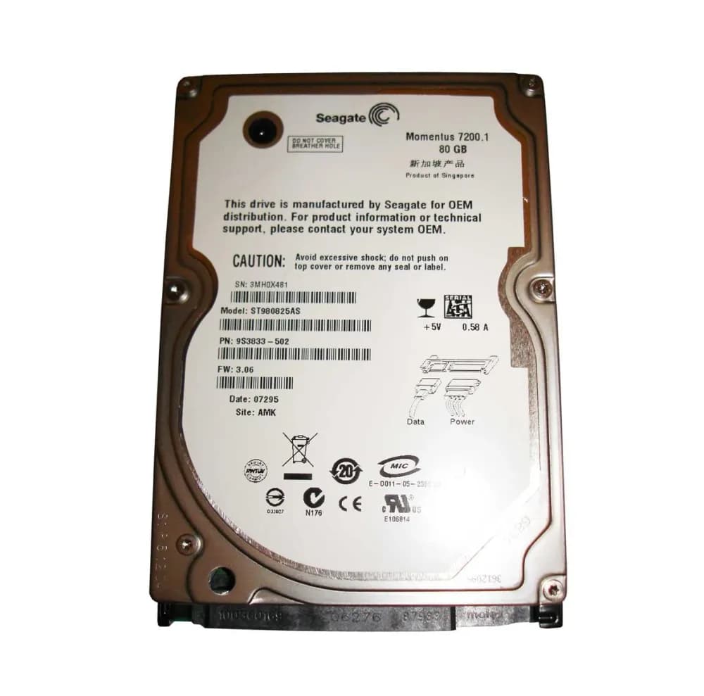 ST980825AS - Seagate 80GB 7200RPM SATA 1.5Gb/s 2.5-in Hard Drive