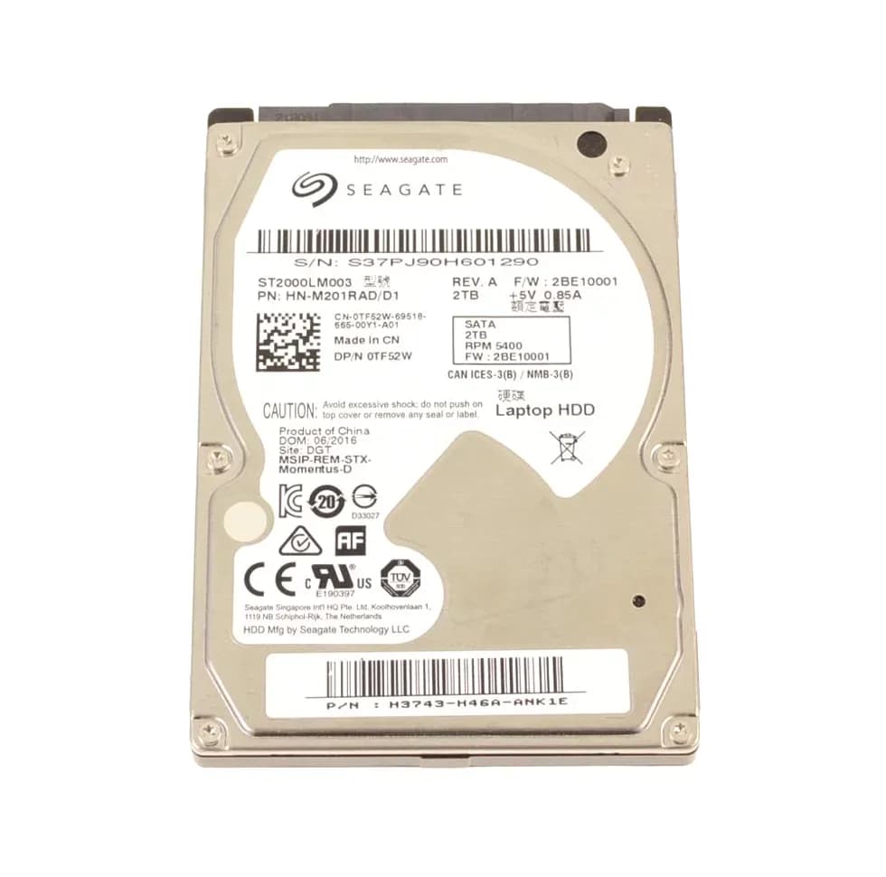TF52W - Dell 2TB 5400RPM SATA 6Gb/s 2.5-in Hard Drive