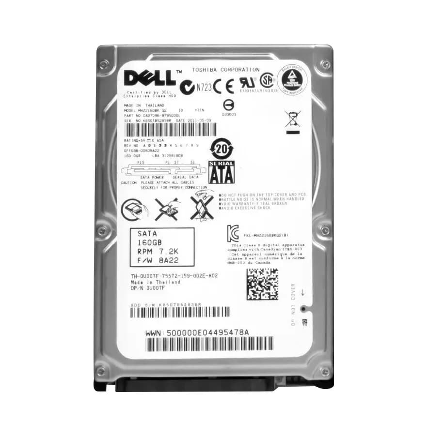 U007F - Dell 160GB 7200RPM SATA 3Gb/s 2.5-in Hard Drive